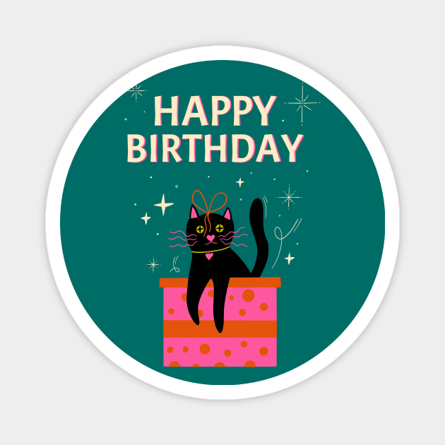 Happy Birthday! Cute white cat with bow illustration. Birthday art gift idea Magnet by WeirdyTales